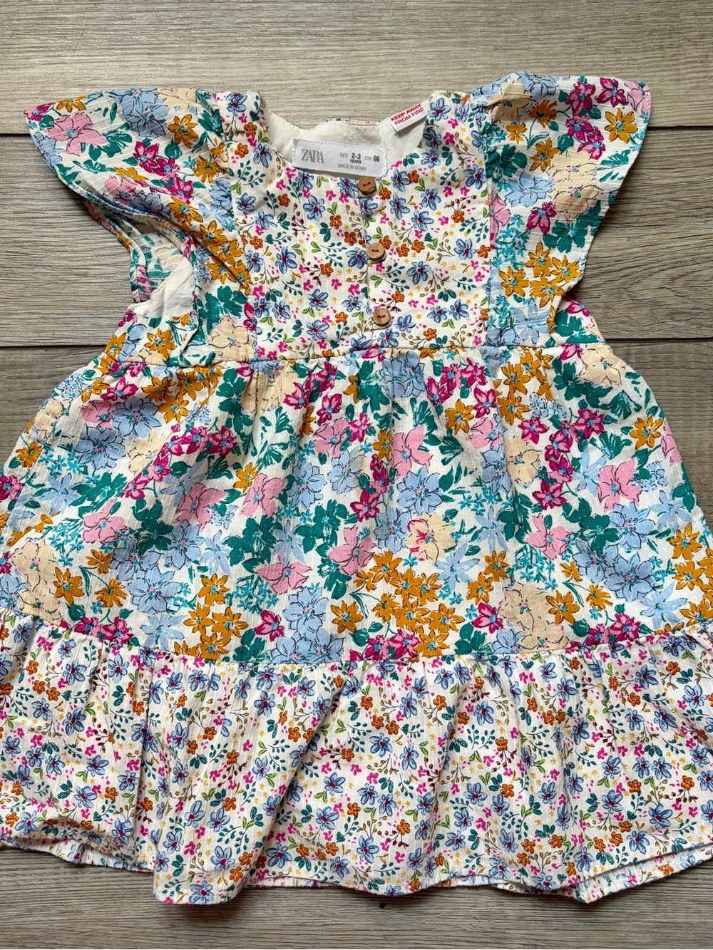 Zara Girls Floral Dress in Pink, Teal, Mustard and Blue